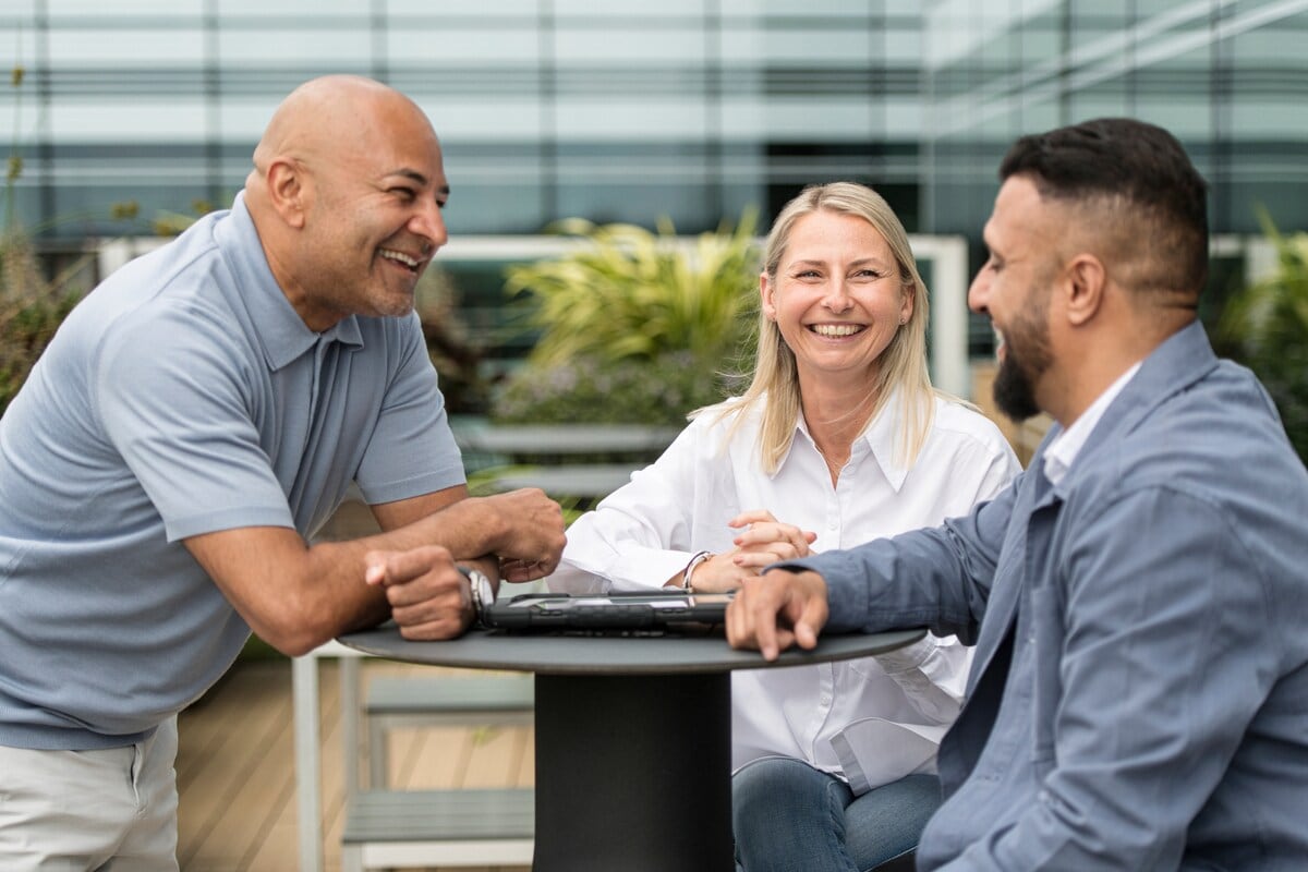 Team talking and laughing
