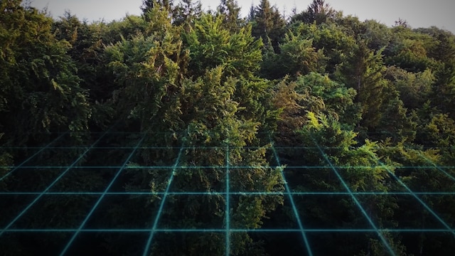 Forest with vector lines placed over it
