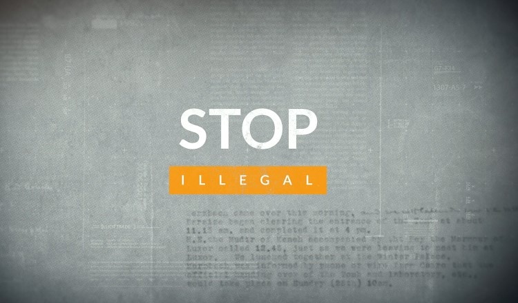orange text on grey background spelling stop illegal