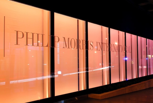 Philip Morris International Operations Centre in Lausanne, photographed at night.