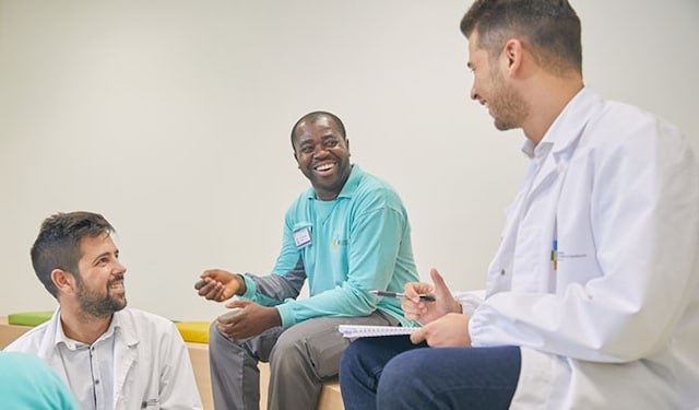 Colleagues chatting during a break