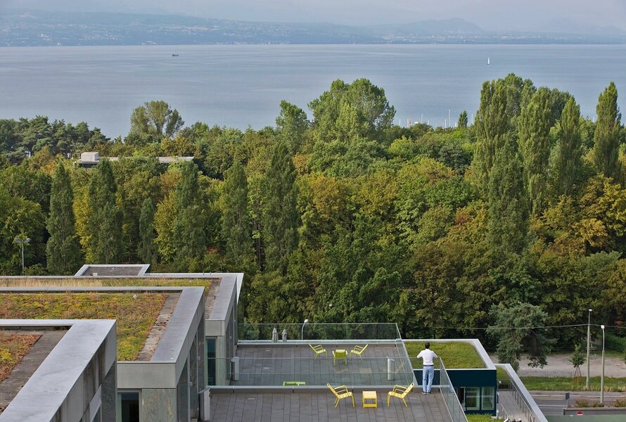 The view from the top of the PMI centre Lausanne, Switzerland.