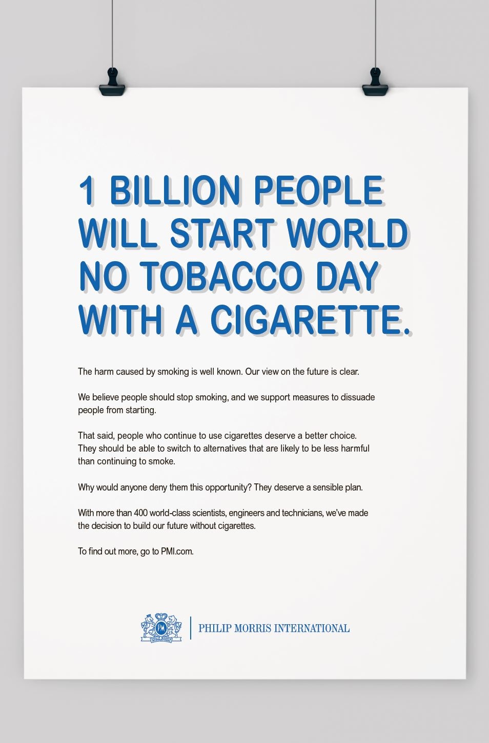 Philip Morris International calls for 'World No Smoking Day'