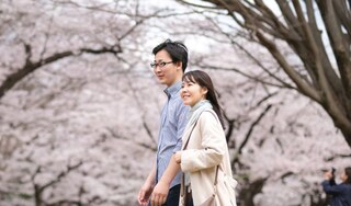 Couple walking in a park in Japan