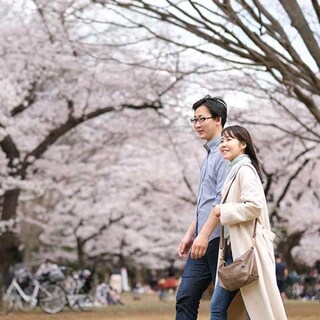 Couple walking in a park in Japan