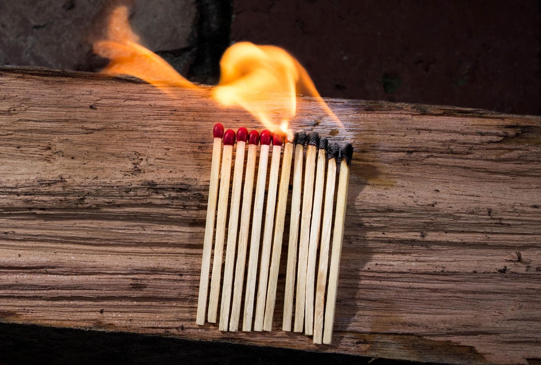 Matchsticks on table landscape