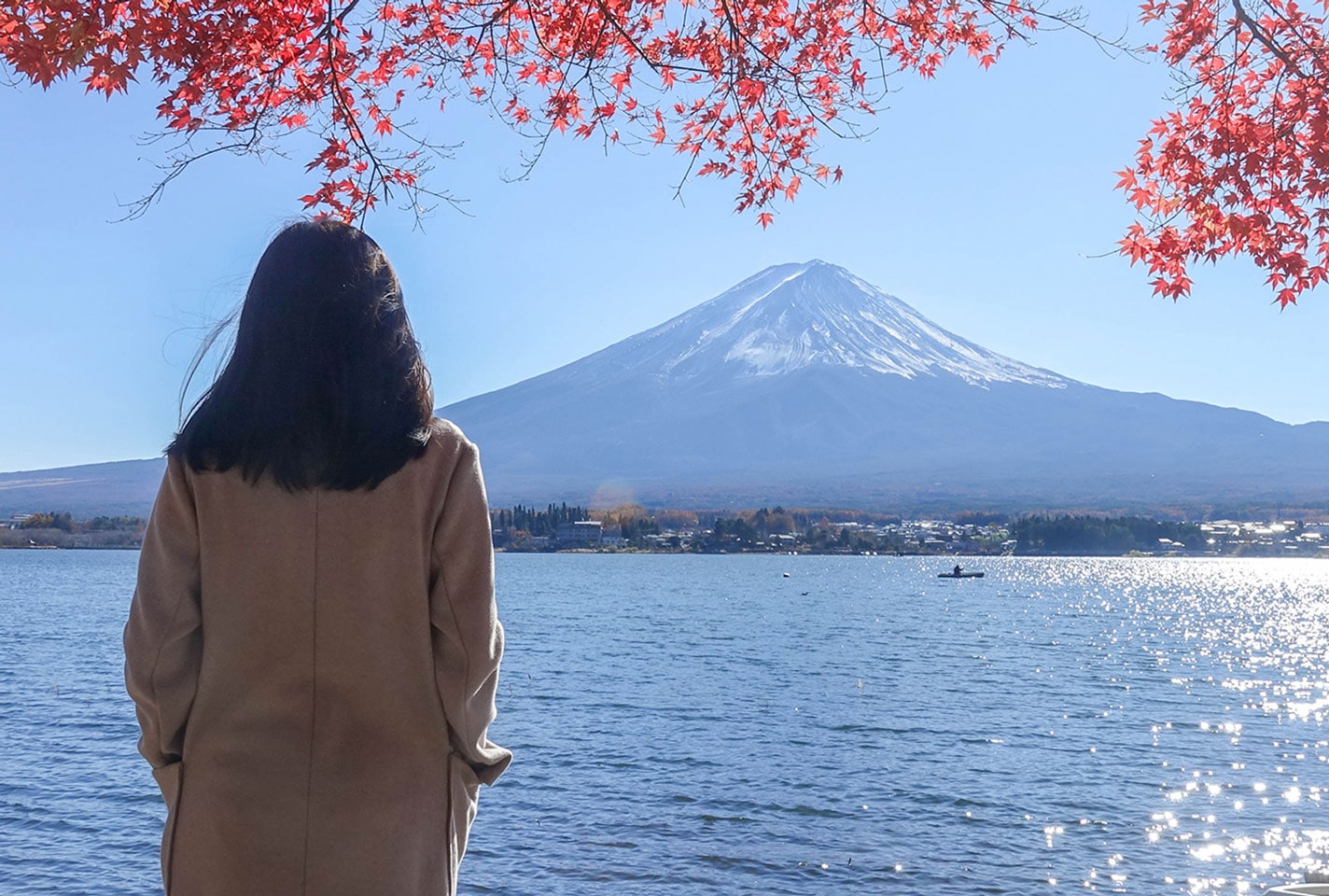 Woman looking at mountain in Japan