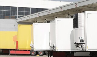 Parked trucks in loading bay