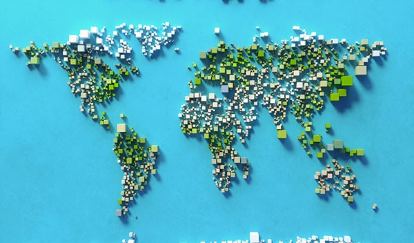 World map made of green cubes