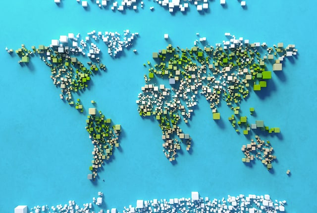 World map made of green cubes