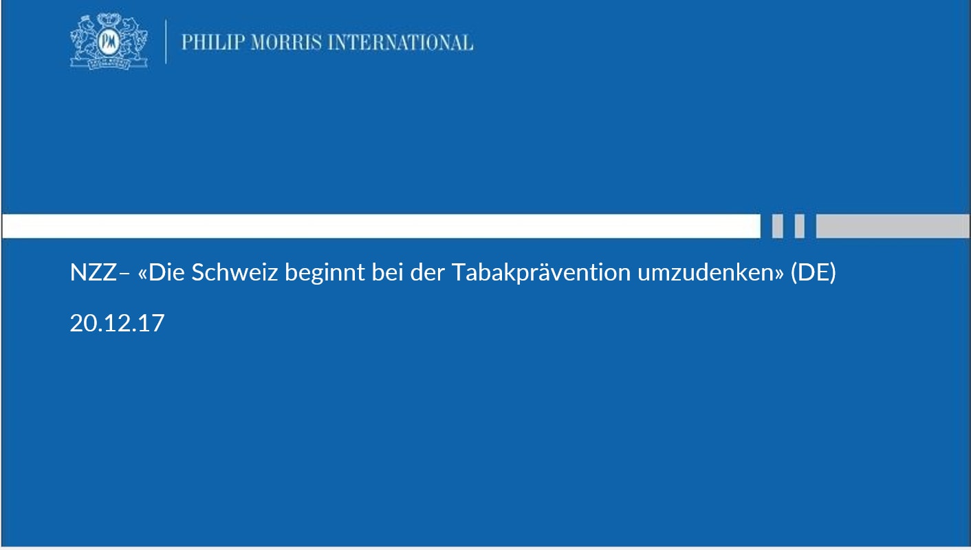 NZZ– «Die Schweiz beginnt bei der Tabakprävention umzudenken» (DE)