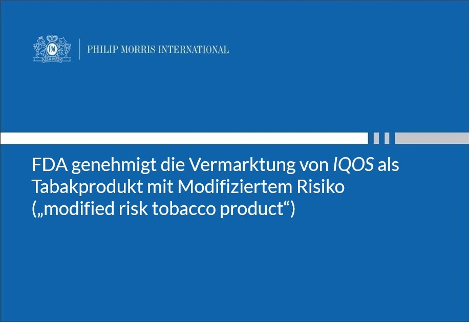 FDA genehmigt die Vermarktung von IQOS als Tabakprodukt mit Modifiziertem Risiko