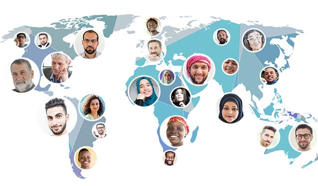 Map of the world covered in faces