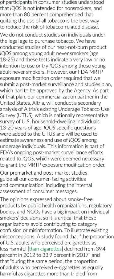 of participants in consumer studies understood that IQOS is not intended for nonsmokers, and more than 80 percent com   