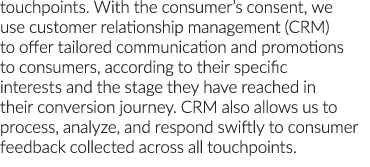 touchpoints  With the consumer s consent, we use customer relationship management (CRM) to offer tailored communicati   