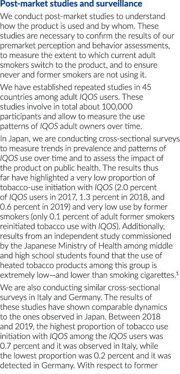 Post-market studies and surveillance We conduct post-market studies to understand how the product is used and by whom   