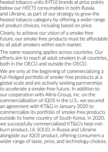 heated tobacco units (HTU) brands at price points below our HEETS consumables in both Russia and Ukraine, as part of    