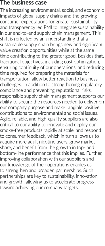 The business case The increasing environmental, social, and economic impacts of global supply chains and the growing    