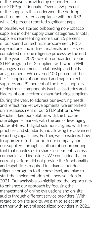 of the answers provided by respondents to our STEP questionnaire  Overall, 86 percent of the suppliers that underwent   