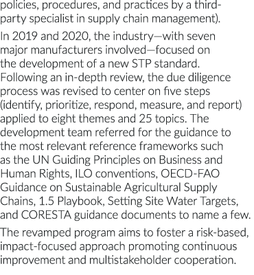 policies, procedures, and practices by a third-party specialist in supply chain management)  In 2019 and 2020, the in   