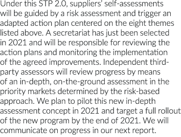 Under this STP 2 0, suppliers  self-assessments will be guided by a risk assessment and trigger an adapted action pla   