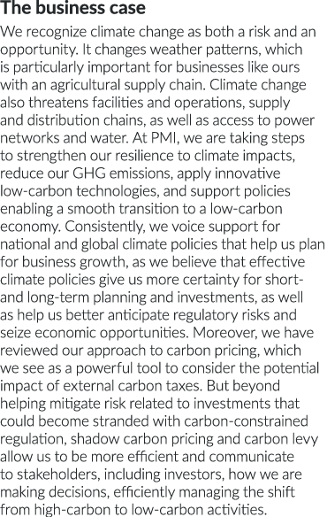 The business case We recognize climate change as both a risk and an opportunity  It changes weather patterns, which i   