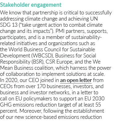 Stakeholder engagement We know that partnership is critical to successfully addressing climate change and achieving U   